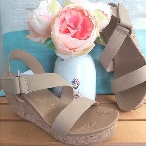 Chinese Laundry sandals nude beige cork wedge heels  platform faux leather